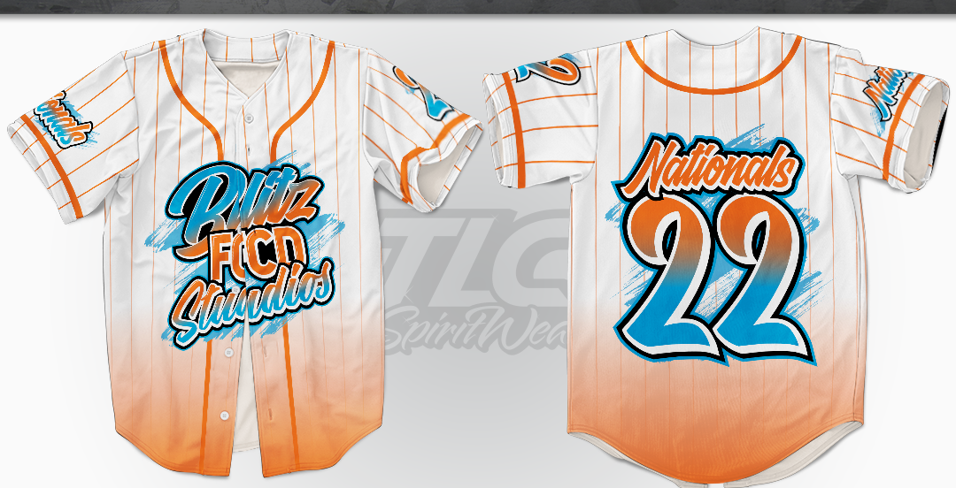 Custom Cheerleading & Dance Apparel Baseball Jersey Blitz FCD Studios