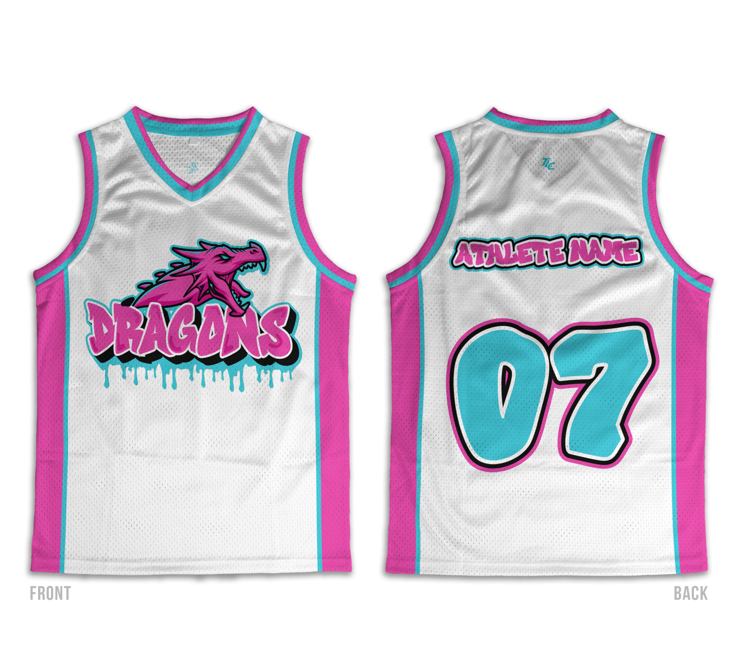 Custom All Star cheerleading and dance sublimation apparel designs Australia TLC Spirit Wear basket ball singlet jersey